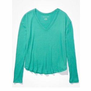 AMERICAN EAGLE Women’s Plush Long Sleeve Tee Shirt in Caribbean Green, Size XL